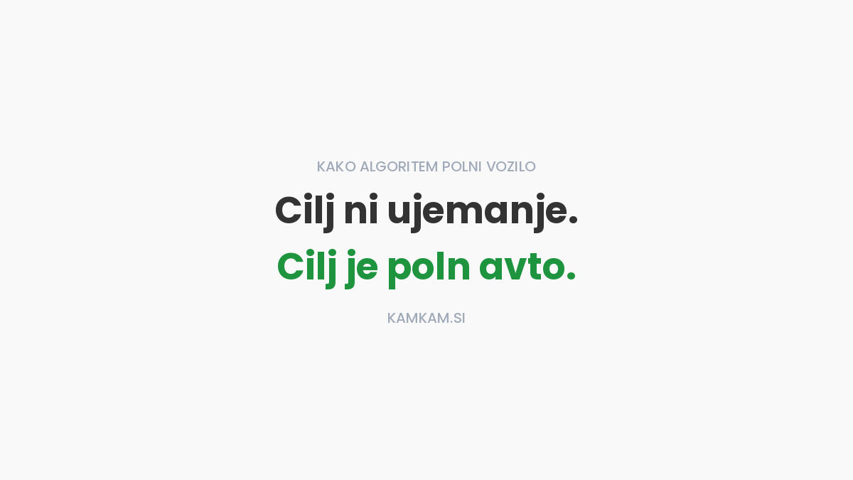 Cilj algoritma ni le eno ujemanje, temveč poln avtomobil